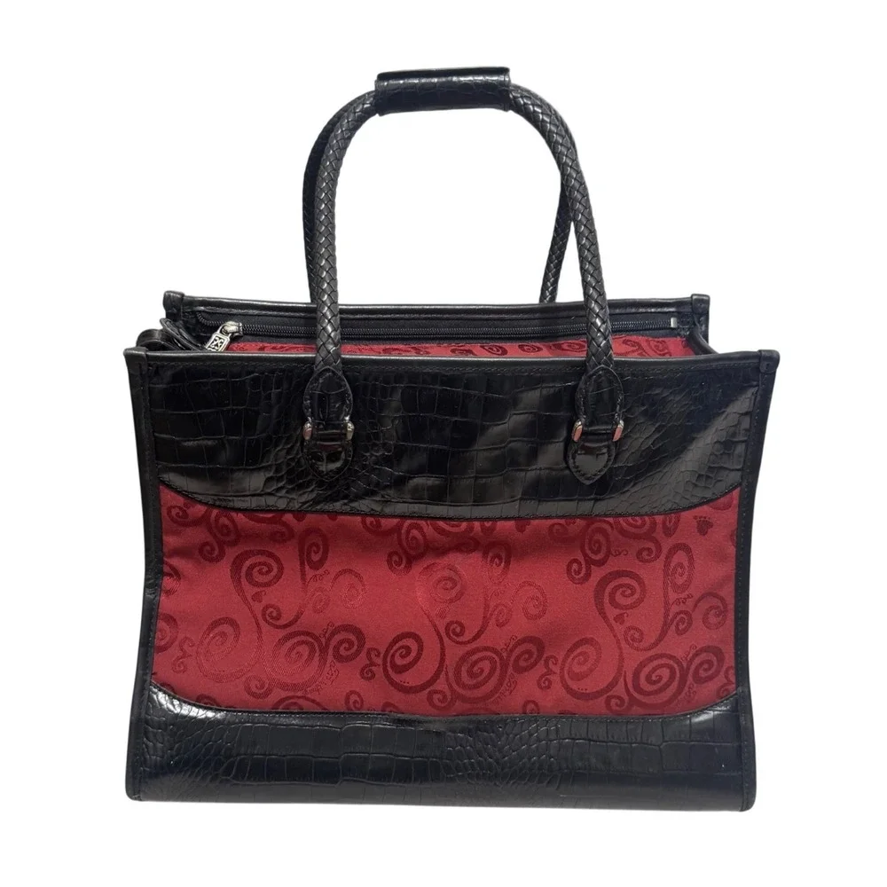 Brighton Small Pet Carrier Handbag OS Black Red Good Croc Leather Travel Bag‎